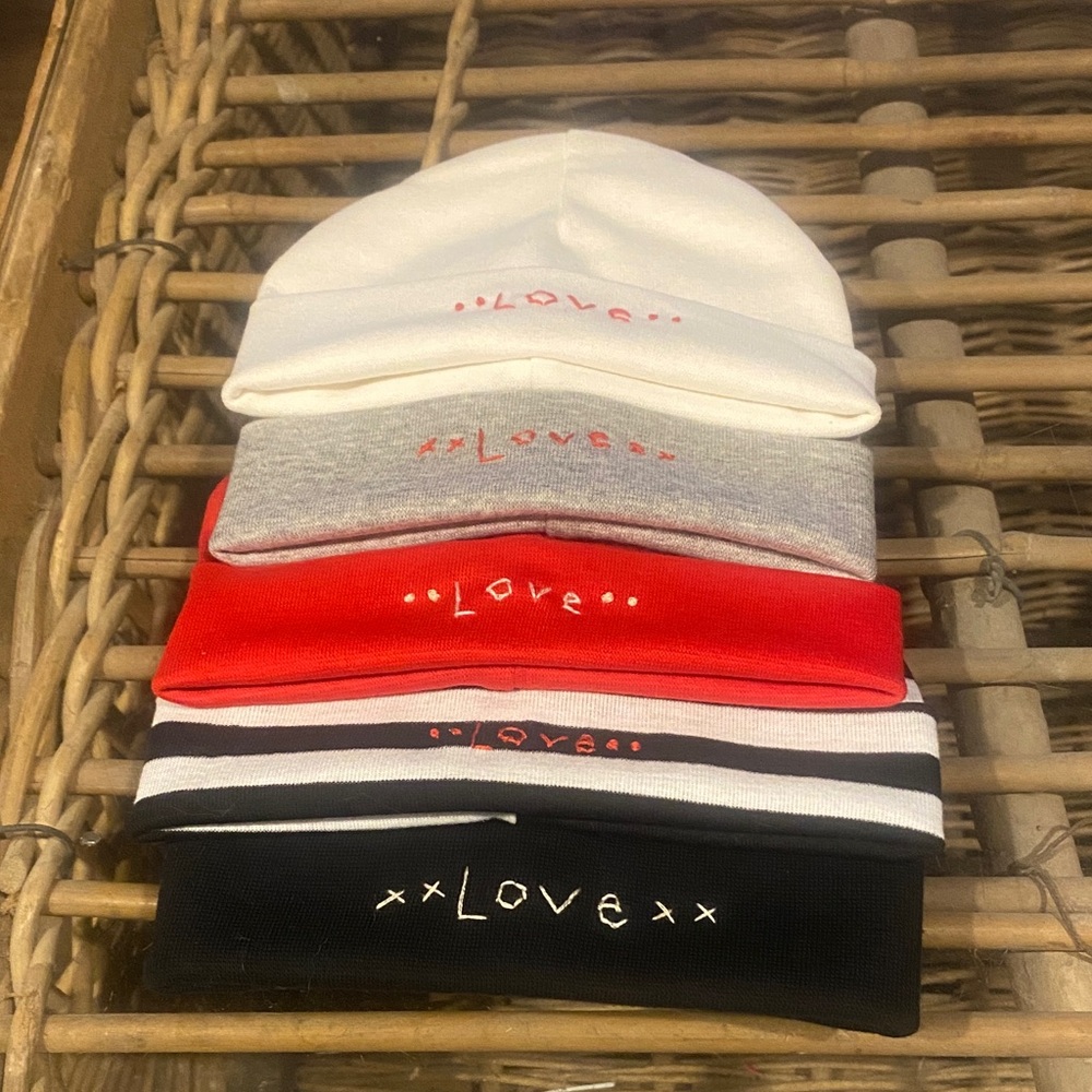 Set of Love Embroidered baby  Beanies